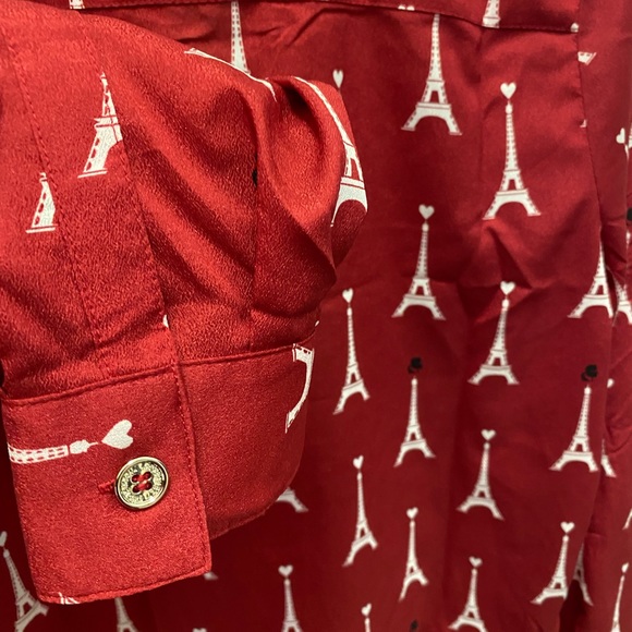 NWT Karl Lagerfeld Paris red graphic print blouse size medium - Picture 3 of 4